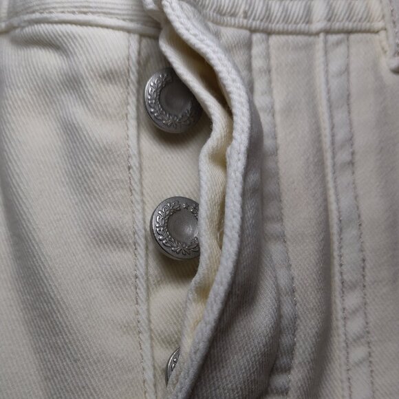 Free People Cream Denim Skinny Utility Cargo Jeans Button Fly Frey Hem S… - Picture 9 of 10